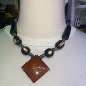 Vintage 70’s - geometric beaded  Multicolor - pendant statement necklace